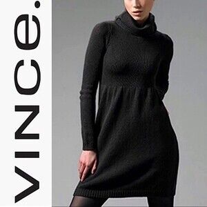 Vince Black Turtleneck Cowl Neck Wool Blend Warm Casual Sweater Dress Size M